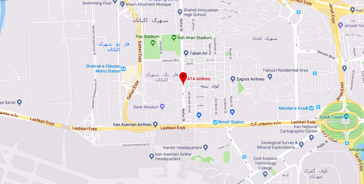 نقشه دفتر هواپیمایی آتا در تهران